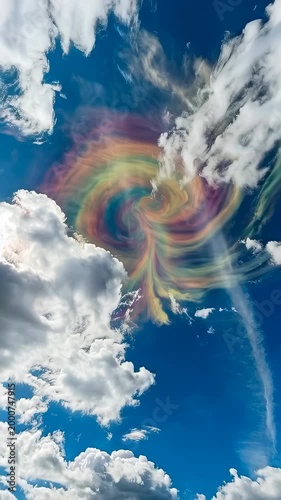 A Beautiful Swirling Cloud Formation with Vibrant Colors Illuminating the Sky, Captured in Two Exciting Frames Showcasing Nature's Stunning Artwork