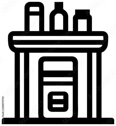 Simple icon of a security checkpoint bin with bottles on top for airport or event screening