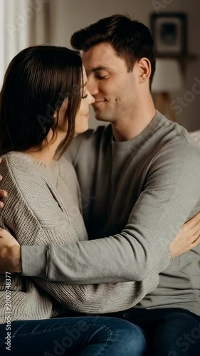 A Warm Embrace Captured in Moments of Affection and Connection: A Couple Sharing Intimacy and Love in a Cozy Home Environment