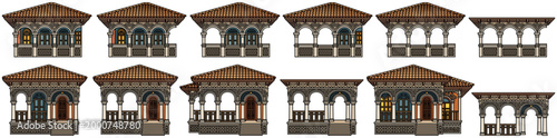 Cuadro en lienzo Set of separate mediterranean luxury villas with terracotta roofs, ornate balconies and detailed facades