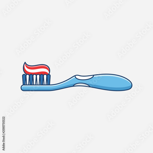 Blue Toothbrush with Red and White Striped Toothpaste Illustration for Dental Care and Oral Hygiene