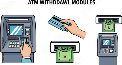 Schilderij op canvas ATM withdrawal process modules cash machine card insertion money withdrawal bank