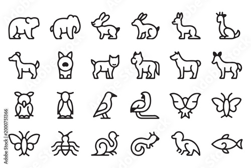 Minimalist Animal Line Icon Set for Graphic Design