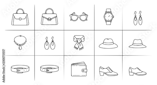 Fashion Accessories Line Icons Set - Vector Illustration