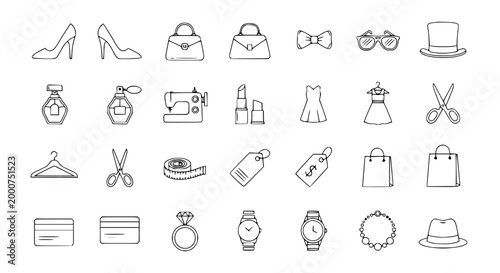 Fashion and Shopping Icons: Shoes, Bags, Dresses, Accessories, Sewing Machine