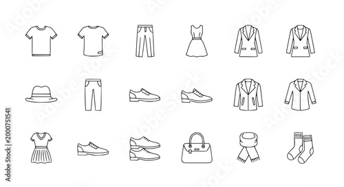 Fashion Icon Set: Clothing and Accessories Line Art