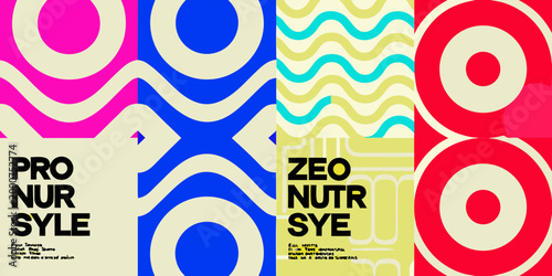 vibrant geometric pattern with bold colors and text elements high quality professional detailed modern elegant