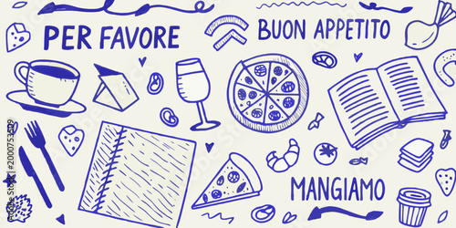 hand drawn illustration of italian food items on white background high quality professional detailed modern