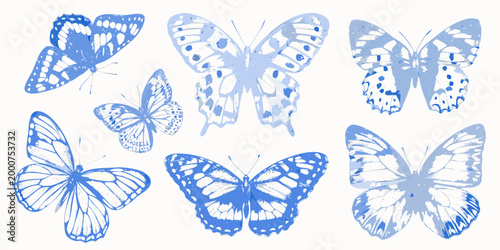 blue butterflies in various poses on white background high quality professional detailed modern elegant stylish