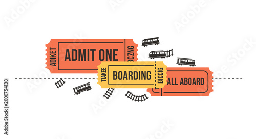 Vintage train tickets, admit one, boarding pass, travel tokens, retro