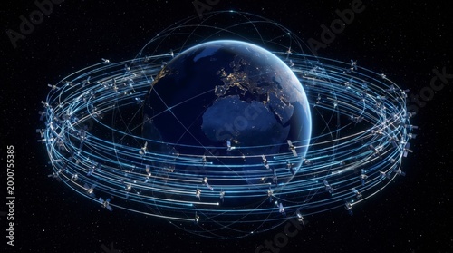 Global Satellite Network Orbiting Earth, Digital Connections and Technology