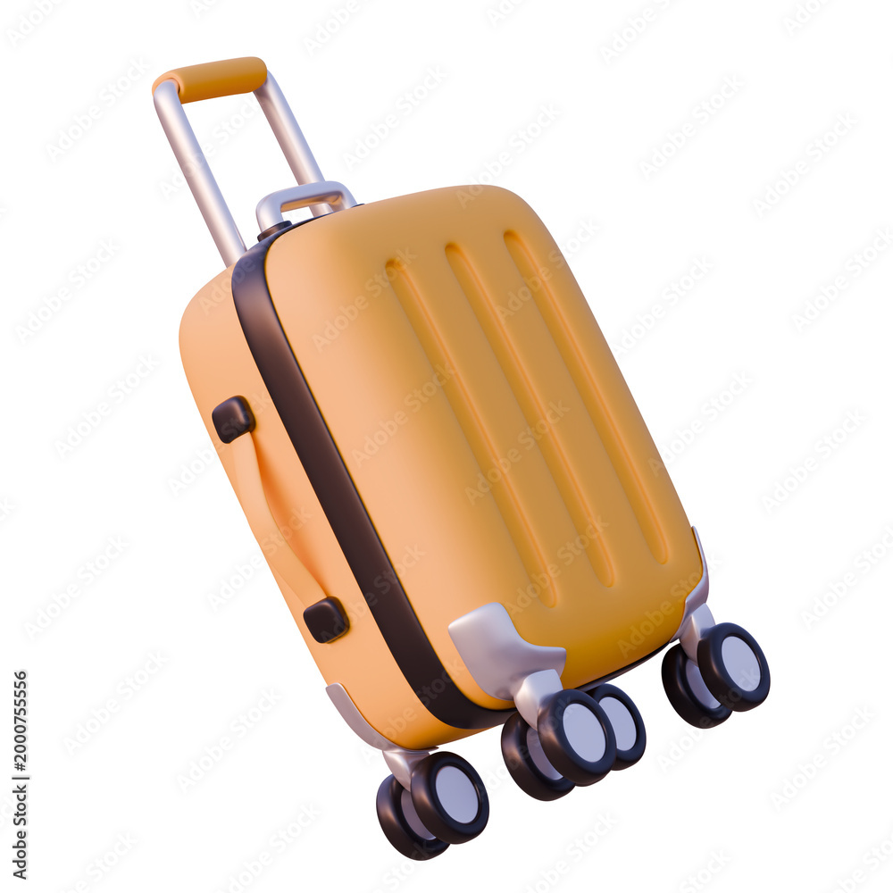 Naklejka premium Yellow Travel Luggage Suitcase 3D Icon – Airport Travel Flying Object