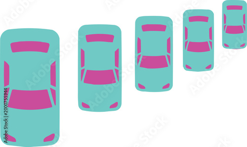 Car fleet grows in size across a clean white background.