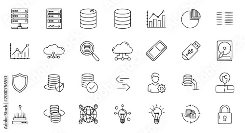 Data Icons Set: Cloud, Storage, Security, Analytics, Ideas