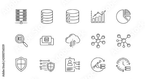 Data Icons Set: Database, Cloud, Analytics, Security, Network, User Profile