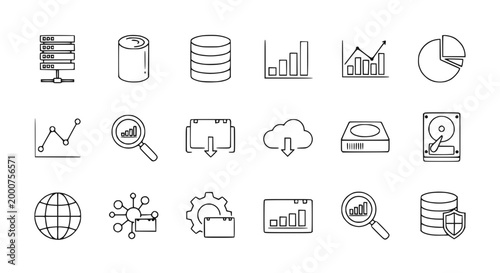 Data Icons Set: Database, Analytics, Cloud, Network, Storage