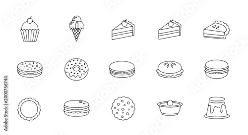 Dessert Icons Set: Cakes, Cookies, Ice Cream, Donuts, Pastries