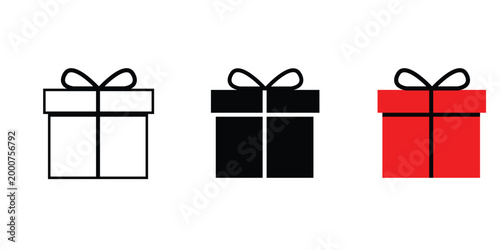 Three gift boxes in different colors black red and white