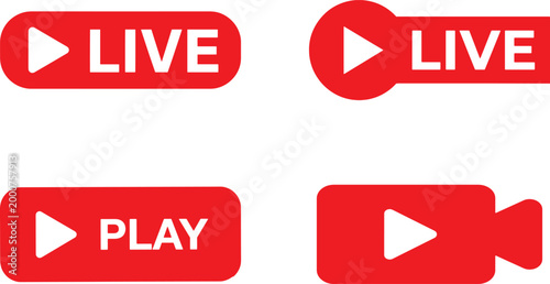 Live and play video button icon set