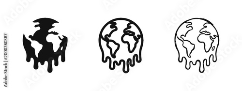 Melting Earth Icon Set - Global Warming and Climate Change Awareness Symbol