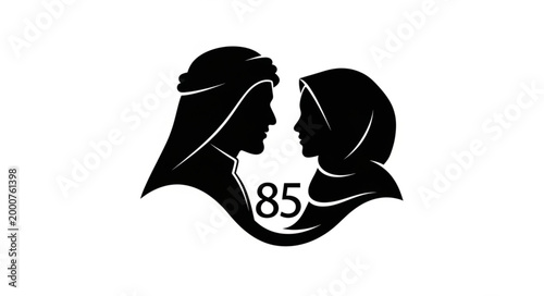 Silhouette of Arab Couple Facing Each Other with Number 85.