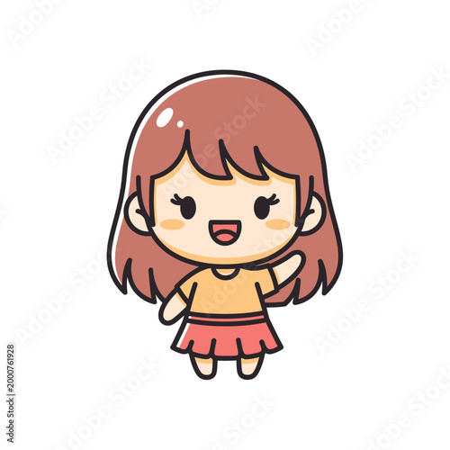 Cartoon girl with brown hair smiling.