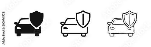Car Insurance and Vehicle Protection Shield Icon Set