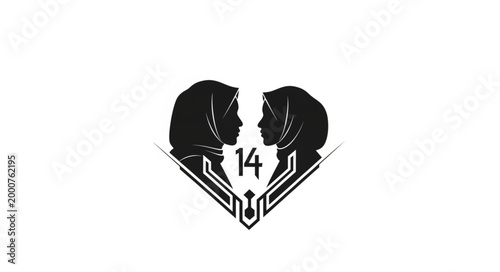 Silhouette of two women forming a heart shape with the number 14.