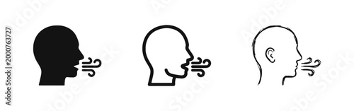 Human Breathing and Fresh Air Profile Icon Set