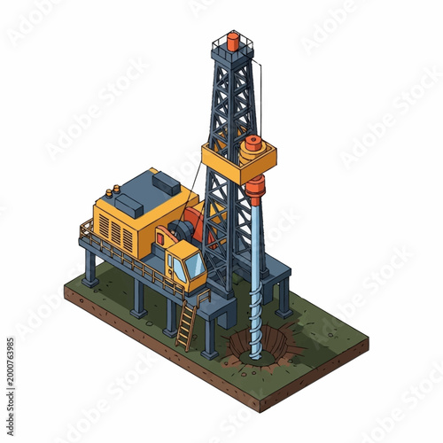 Oil drilling rig industrial equipment for resource extraction.