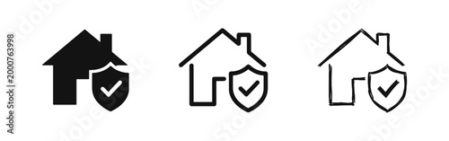 Free Download House insurance and home security icon set, shield with checkmark and building symbol - GFXLoad