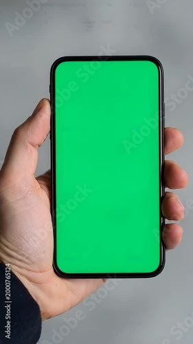 A Person Holding a Smartphone with a Bright Green Screen Background Perfect for Digital Media and Creative Projects