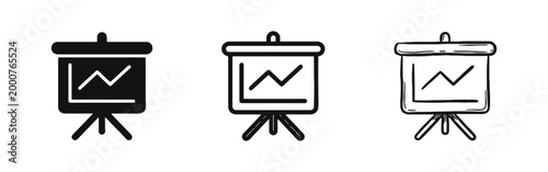 Tableau sur toile Business report and presentation board icon set, flipchart with line graph