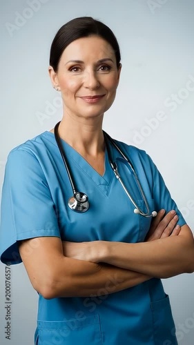 Confident Healthcare Professional Displaying Compassion and Expertise in Medical Scrubs, Exuding Dedication and Commitment to Patient Care and Health
