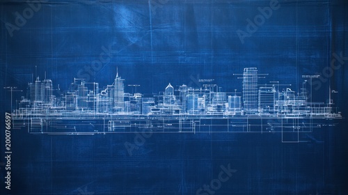 City Blueprint, Architectural Design, Urban Skyline, Background Blueprint, Stock Photo