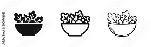 Healthy Eating Salad Bowl Icons for Nutrition and Dieting