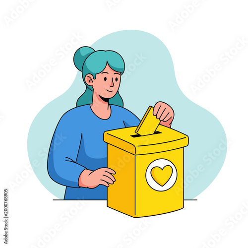 Woman Donating to Charity with Heart in Donation Box Illustration