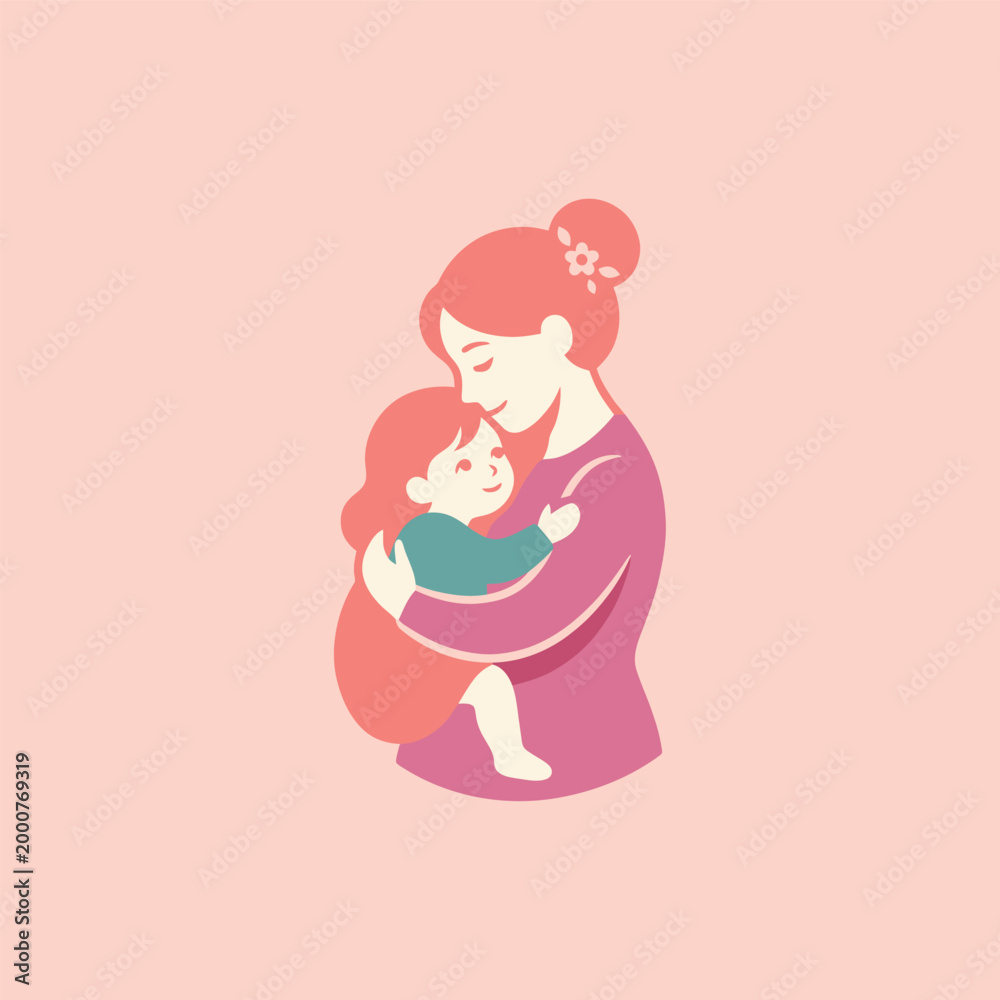 Fototapeta premium Mother holding her child in a flat style baby embrace