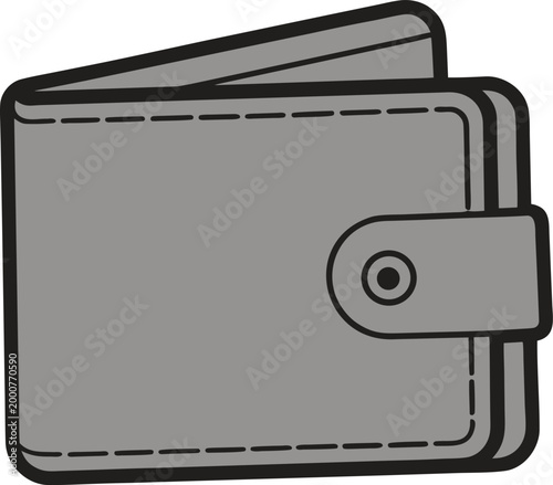 Simple grey leather wallet icon with a snap button closure