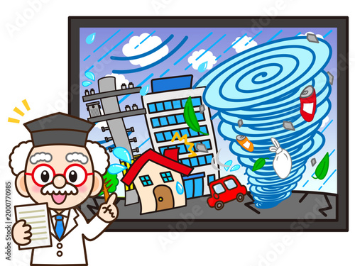 台風の説明をする博士のイラスト素材