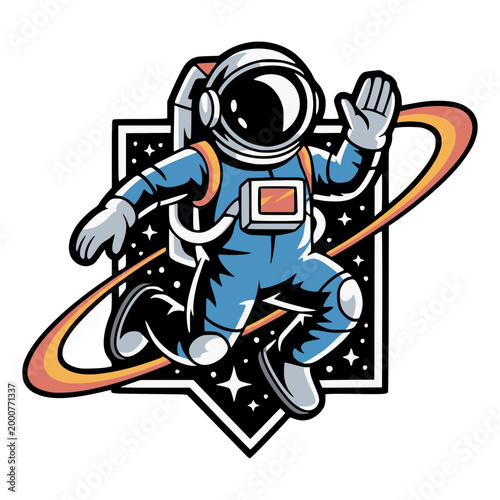 Astronaut Space Traveler : An astronaut in a spacesuit, is seen floating or leaping among the stars, with a dynamic pose, and a sense of weightlessness.