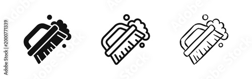 Scrub Brush with Soap Bubbles Icons Set for Cleaning Service