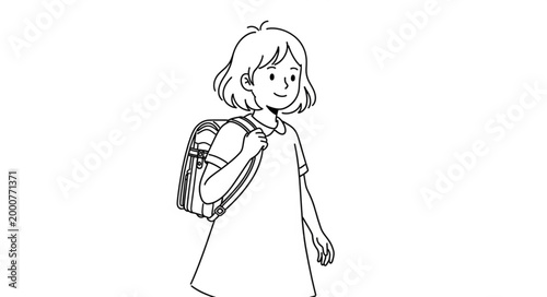 Simple Line Drawing of a Young Girl with a Backpack.
