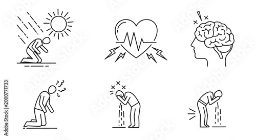 Man Suffering from Heatstroke During Extreme Heat Icon Set