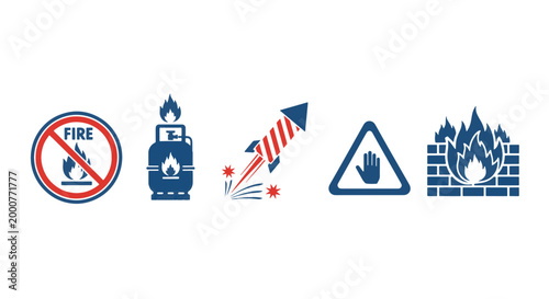 Set of Safety Icons for Fire Warning Extreme Heat Icon