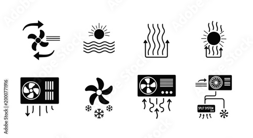 Cooling Fan and Split System Air Conditioner Icons Extreme Heat Icon