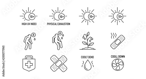 Extreme Heat Icon Set for Health and Safety Warnings