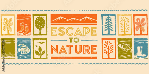 escape to nature banner with colorful outdoor elements and text high quality professional detailed modern