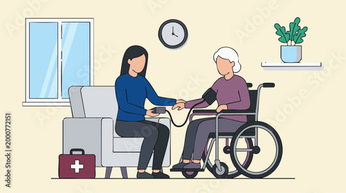 Home Healthcare Nurse Checking Blood Pressure of Elderly Woman