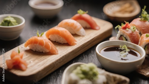 Delicious sushi platter with salmon nigiri and rolls, a culinary delight.